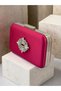 Fuchsia Pink Satin Silver Metal Detailed Crystal Stone Embroidered Chain Strap Women's Evening Dress Bag Wedding Engagement Graduation - 6