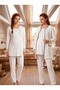 New Season Ecru Quilted Nursing-Friendly Lace Detailed Special Design Long Sleeve 100% Cotton Maternity Pajama Set