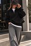Women's Oversize Sweatshirt with Half Zipper, High Collar, Comfortable Fit, Casual Sweatshirt - Black - 2