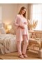 New Season Powder Scallop Linen Detailed Buttoned Design Short Sleeve Maternity Pajama Set 3-Piece Set - 2