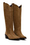 Women's Tan Thick Heeled Suede Leather Cowboy Boots Af170005Ds - 2