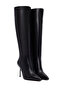 Women's Black Zippered High Thin Heeled Leather Boots Wf100001Dv - 2