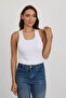 Women's Ribbed Thick Strap Basic White Blouse Undershirt - 5