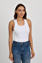 Women's Ribbed Thick Strap Basic White Blouse Undershirt - 3