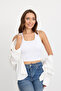 Kadın Beyaz Crop Kalın Askılı Basic Bluz Atlet - 5