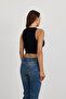 Kadın Siyah Crop Kalın Askılı Basic Bluz Atlet - 4
