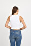 Kadın Beyaz Crop Kalın Askılı Basic Bluz Atlet - 8