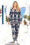 Navy Blue Ethnic Patterned Pants and Blouse Set