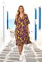 Purple Green Patterned Shirt Collar Pocket Short Dress
