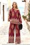 Burgundy Authentic Patterned Trousers and Blouse Set - 2