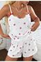 Women's White Bowknot Patterned Strappy Shorts Pajama Set