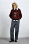 Diamond Women's Knitted Sweatshirt Claret Red - 4