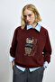 Diamond Women's Knitted Sweatshirt Claret Red - 3