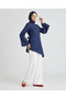 Asymmetrical Cut Spanish Sleeve Side Belted 100% Linen Women's Shirt - 4