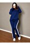 Women's one shoulder open long sleeve viscose two thread blouse and side stripe detailed trousers two piece set - 3
