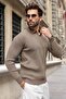 Light Brown Polo Collar Textured Men's Knitwear Sweater E7511 - 3