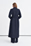 Long Navy Blue Jacket with Belt and Pocket Flaps Giy Çık 14008 - 6