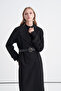 Belted Double-Breasted Long Black Giy Çık 14106 - 2