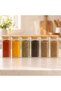 6 Pieces Square Bamboo Lid Striped Glass Spice Jar Set 6 X 500ml