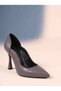 Gray Matte Stiletto Curved Side Cutout Pointed Toe Thin Heeled Women's Shoes Classic Evening Elegance - 6