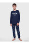 Ozmarka New Season Navy Blue Crew Neck Printed Boys' Pajama Set - 2