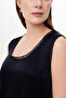 Round Neck Satin Surface Openwork Regular Blouse - 4