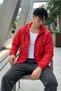 Men's Trend Zippered Seasonal Striped Red Raincoat & Windbreaker - 3