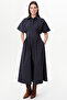Low Sleeve Stone Detailed Waist Pleated Regular Midi Dress