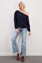 3 Threaded Unlined Boat Neck Oversize Sweatshirt - 3