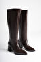 Women's Brown Boots with Zipper and Thick Heels - 6