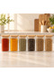 6 Pieces Square Bamboo Lid Striped Glass Spice Jar Set 6X350Ml