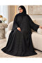 Black Paisley Embroidered Abaya with Embellished Cuffs - 4