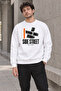 Men's Side Street Lettered and Orange Line Detailed Crew Neck Casual Regular Fit Sweatshirt