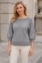 Women's Boat Neck Raglan Sleeves Balloon Sleeve Ribbed Detailed Comfortable Fit Stylish Elegant Casual Gray Knitwear Sweater - 2