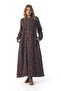 Long Sleeve Flannel Violet Pattern Winter Long Buttoned Dress Purple Purple