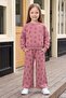 Flock Flower Printed Crew Neck Girls' 2-Piece Set