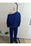 Women's one shoulder open long sleeve viscose two thread blouse and side stripe detailed trousers two piece set - 5