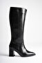 Women's Black Boots with Zipper and Thick Heels - 5
