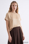 Crew Neck Ribbed Satin Surface Regular Blouse - 7