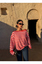 Red Boat Neck Striped Sweatshirt