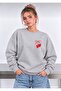Heart Cherry Printed Oversized Women's Crewneck Sweatshirt