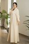 Elegant Beige Ketan Maxi Dress with Pleated Front and Long Sleeves - 5