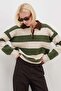 Striped Half Button Polo Neck Knitwear Sweater - 3
