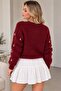 Pearl Detailed Bearded V-Neck Women's Cardigan - 2