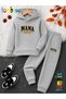 Mama Text Printed Thick Winter Hooded Top/Bottom Children's Tracksuit Set (Pockets on the Bottom)
