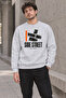 Men's Side Street Lettered and Orange Line Detailed Crew Neck Casual Regular Fit Sweatshirt