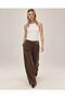 Double-Breasted Cut-Waist Buckle Wide-Leg Palazzo Modal Trousers - 5