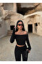 Black Folded Basic Madonna Crop - 2