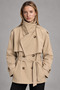Double-Breasted Collared Short Trench Coat with Belt |   Mkw3811572-1 - 3