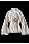 White Qipao Embroidery Detailed Long Sleeve Blouse
